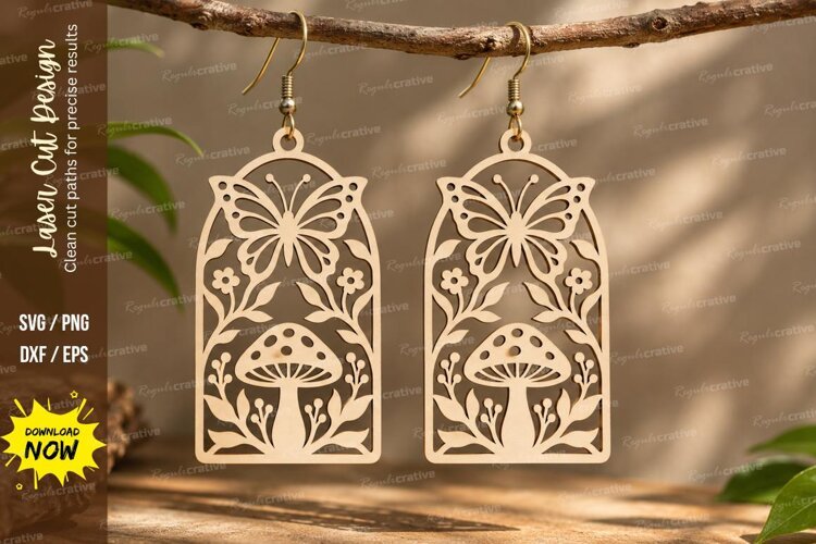 Arched Mushroom Floral Earrings Laser Cut SVG PNG Design example image 1