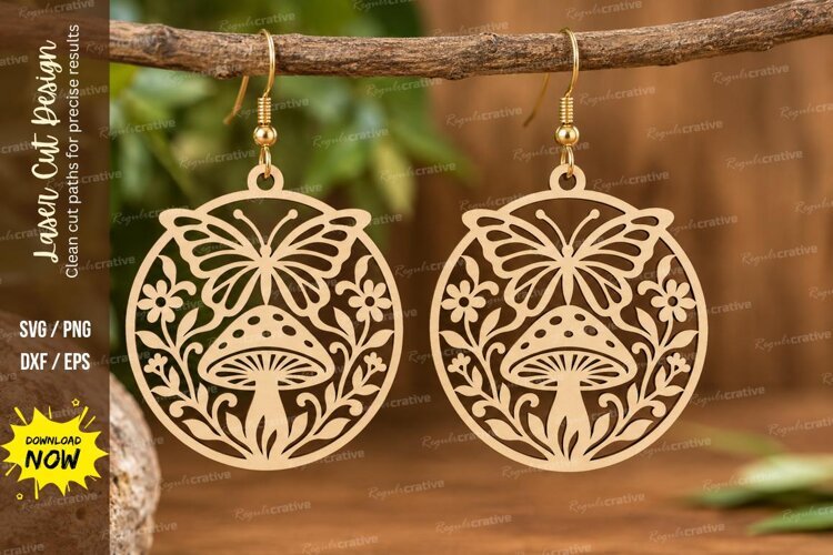 Round Mushroom Floral Earrings Laser Cut SVG PNG Design example image 1