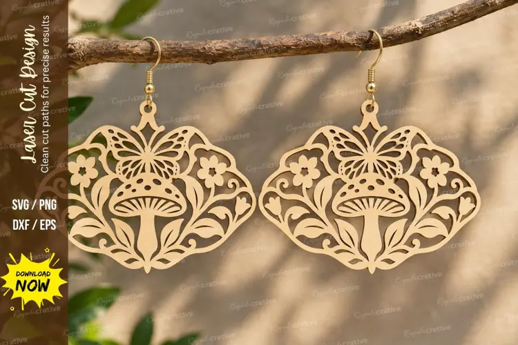 Fan Mushroom Floral Earrings Laser Cut SVG PNG Design