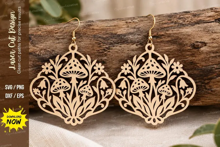 Fan Mushroom Floral Earrings Laser Cut SVG PNG Design