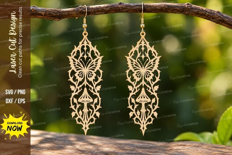 Ornate Gothic Mushroom Earrings Laser Cut SVG PNG Design example image 1