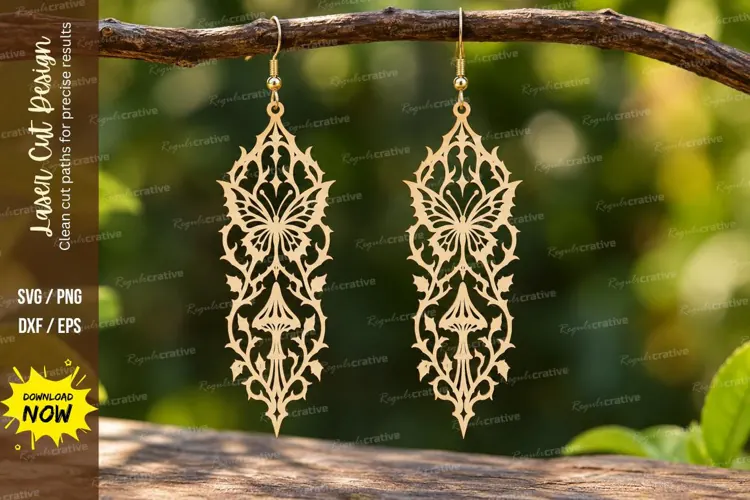 Ornate Gothic Mushroom Earrings Laser Cut SVG PNG Design