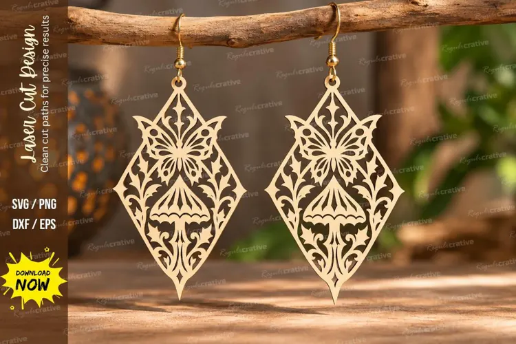 Diamond Mushroom Gothic Earrings Laser Cut SVG PNG Design