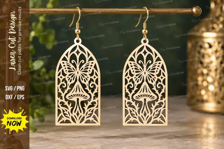 Arched Mushroom Floral Earrings Laser Cut SVG PNG Design