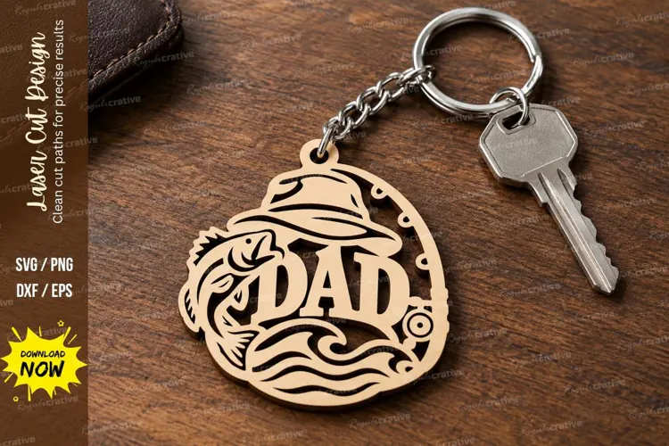 Dad Fishing Round Keychain Laser Cut SVG PNG Design, Father