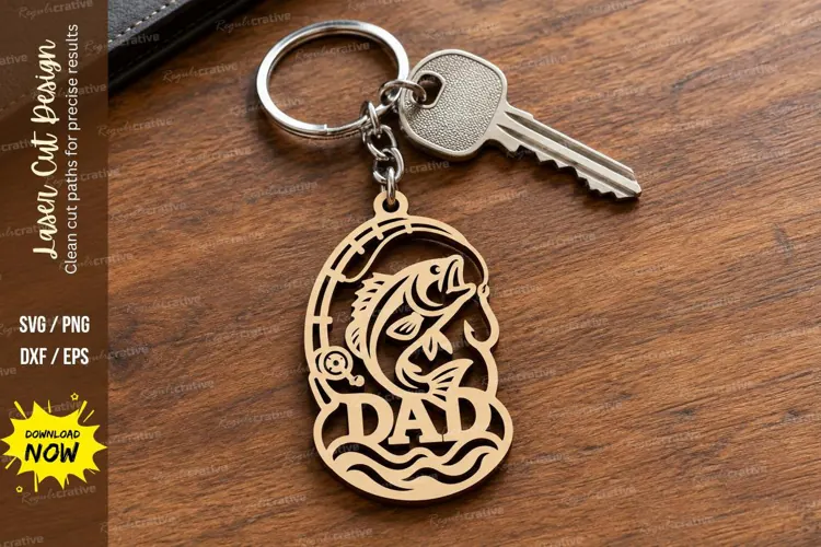 Dad Fish Oval Keychain Laser Cut SVG PNG Design, Fishing Dad
