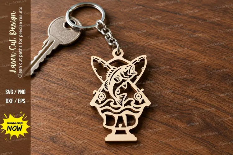 Dad Fishing Trophy Keychain Laser Cut SVG PNG Design, Father