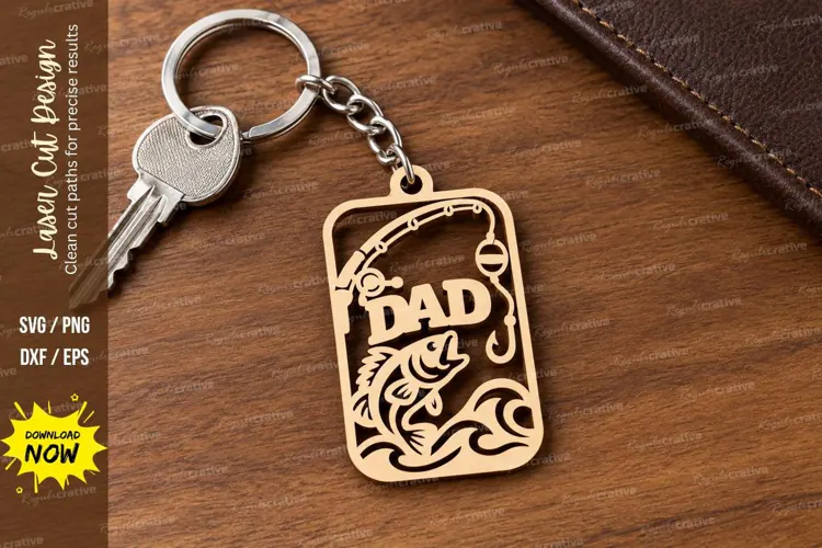 Dad Fishing Rectangle Keychain Laser Cut SVG PNG Design