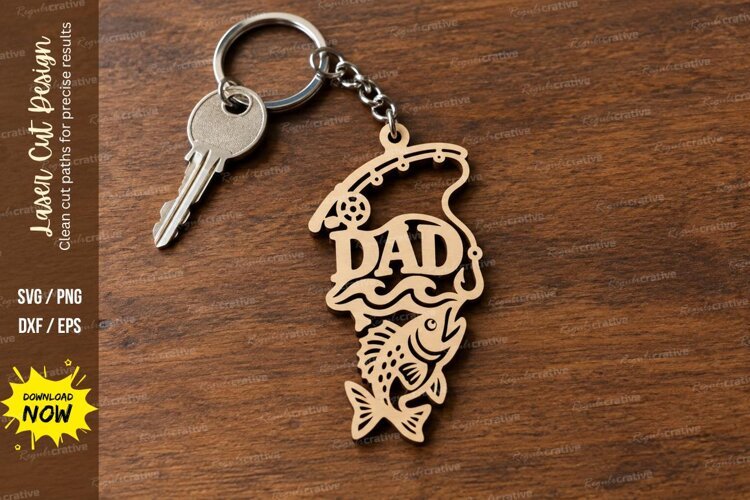 Dad Fishing Lure Keychain Laser Cut SVG PNG Design, Fisherma example image 1