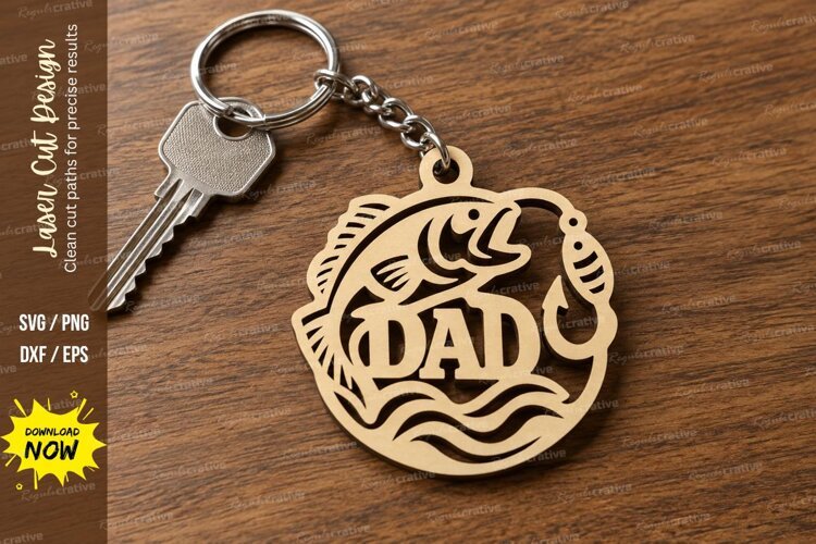 Daddy Fishing Round Keychain Laser Cut SVG PNG Design example image 1