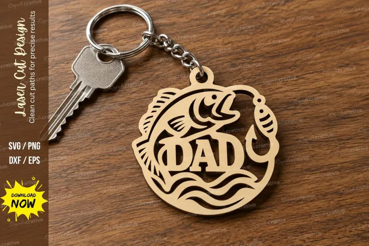 Daddy Fishing Round Keychain Laser Cut SVG PNG Design