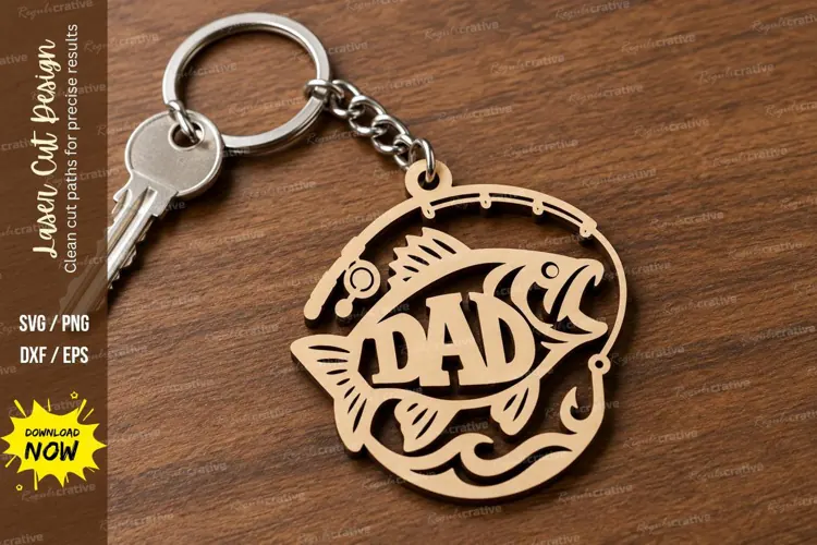Dad Fishing Round Keychain Laser Cut SVG PNG Design, Fisherm
