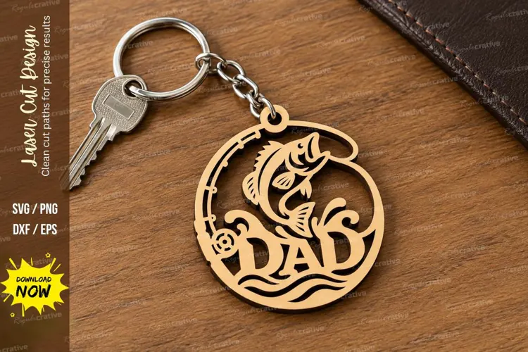 Dad Bass Fish Round Keychain Laser Cut SVG PNG Design