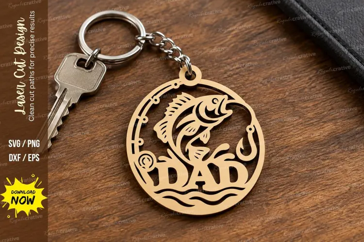 Dad Bass Fishing Keychain Laser Cut SVG PNG Design, Fisherm