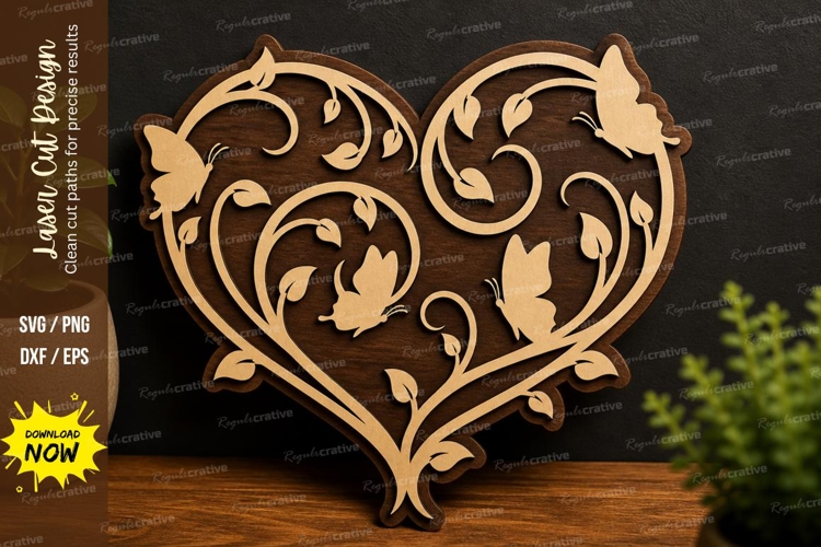 Ornate Heart Butterfly laser cut svg File ornate heart SVG example image 1