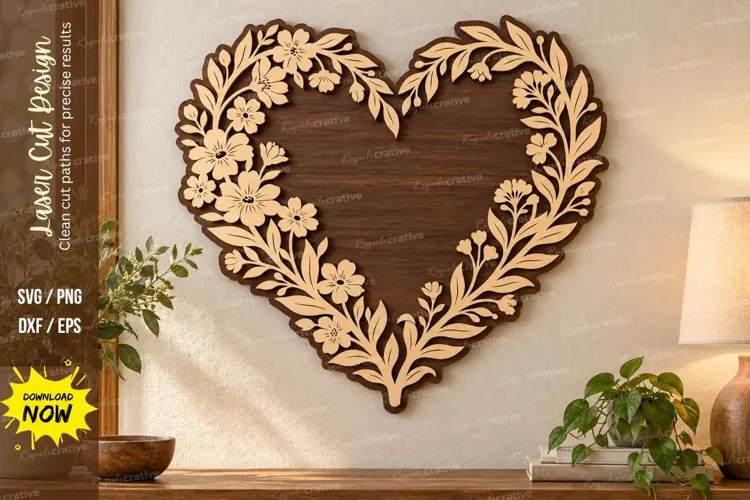 Floral Heart Laser Cut Wall Art SVG floral heart svg, heart