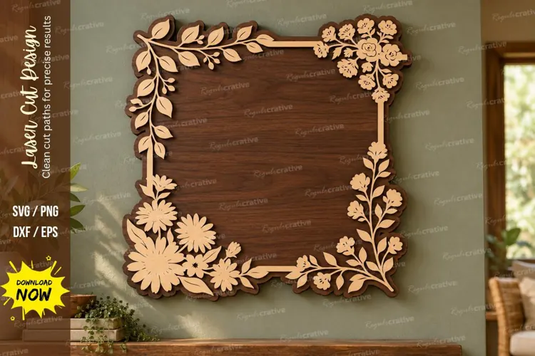 Floral Square Frame Laser Cut Wall Art floral frame svg