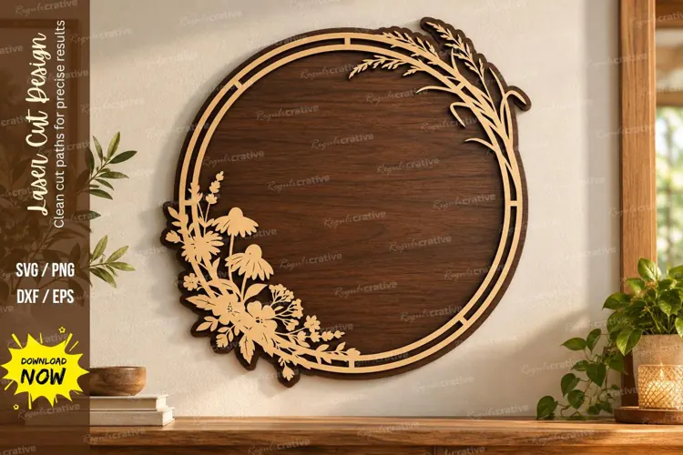 Floral Circle Laser Cut Wall Art SVG floral circle svg