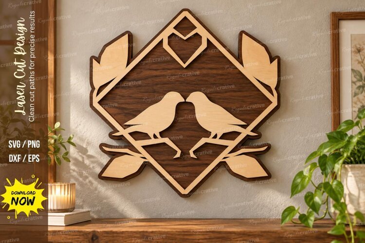 Love Birds Laser Cut Wall Art SVG love birds svg, bird wall example image 1