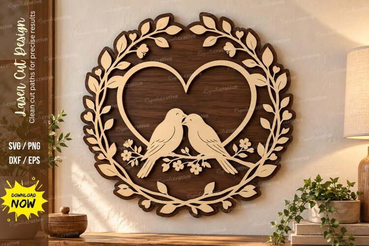Love Birds Heart Laser Cut Wall Art SVG love birds svg, hear example image 1