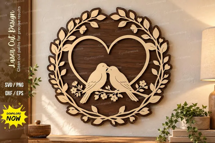 Love Birds Heart Laser Cut Wall Art SVG love birds svg, hear