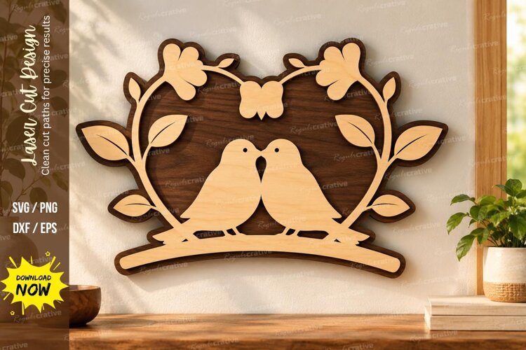 Romantic Birds Laser Cut Wall Art SVG romantic birds svg example image 1