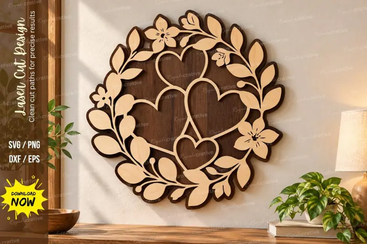Floral Hearts Laser Cut Wall Art SVG floral heart svg, heart