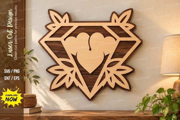 Geometric Heart Laser Cut Wall Art SVG geometric heart,heart example image 1