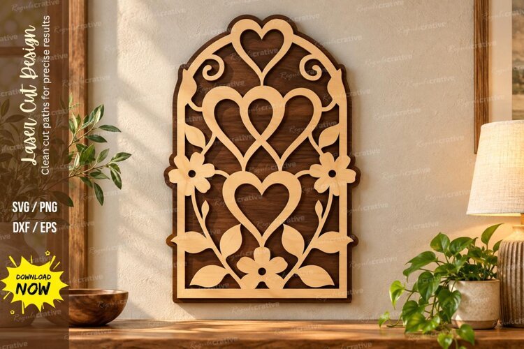 Floral Hearts Laser Cut Wall Art SVG floral heart svg, heart example image 1