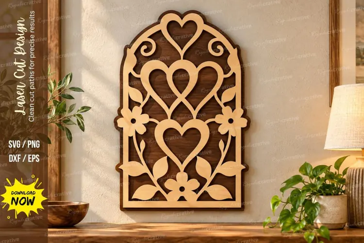 Floral Hearts Laser Cut Wall Art SVG floral heart svg, heart