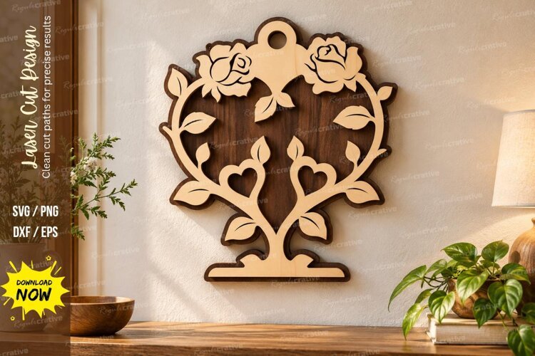 Love Birds Floral Laser Cut Wall Art love birds svg, bird example image 1