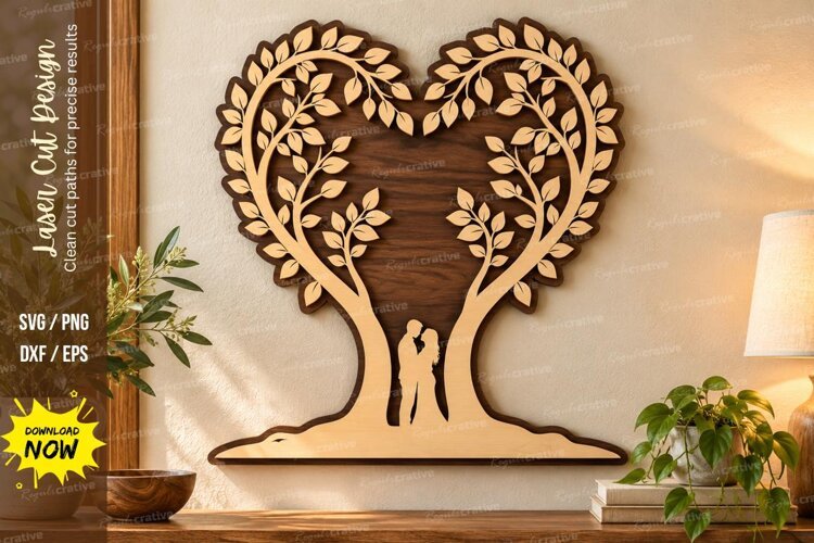 Heart Tree Laser Cut Wall Art SVG heart tree svg, love tree example image 1