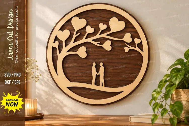 Couple Under Tree Laser Cut Wall Art couple tree svg, love