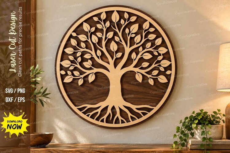 Round Tree of Life Laser Cut Wall Art tree of life svg example image 1