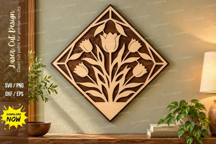 Tulip Diamond Laser Cut Wall Art SVG tulip svg, tulip wall