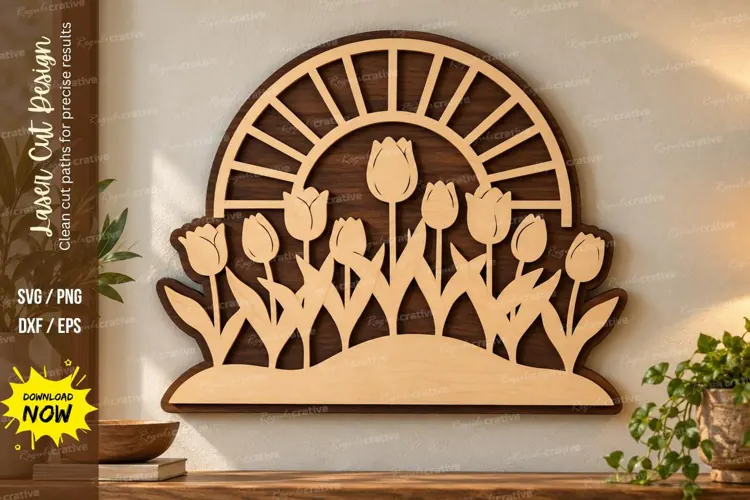 Tulip Garden Laser Cut Wall Art SVG tulip garden svg, tulip