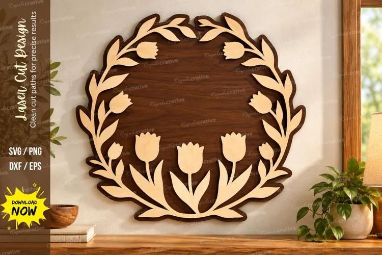 Tulip Wreath Laser Cut Wall Art SVG tulip wreath svg, tulip