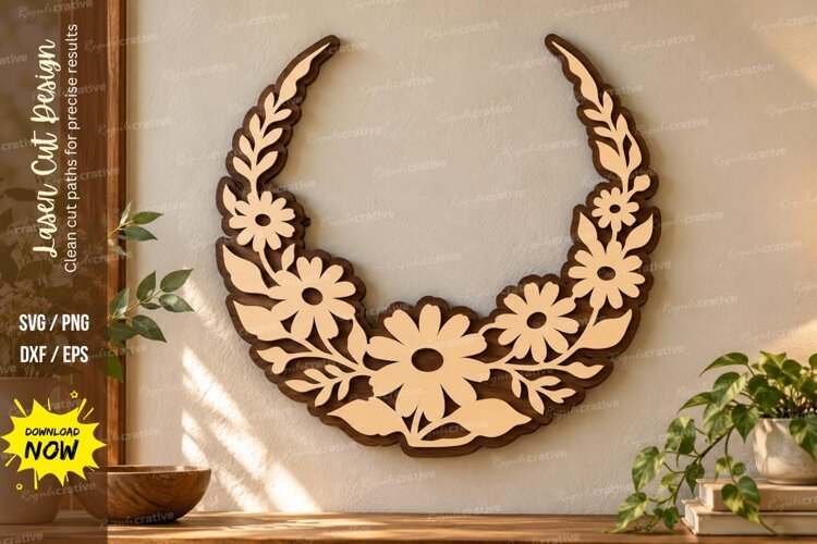 Daisy Wreath Laser Cut Wall Art SVG daisy wreath svg, daisy example image 1