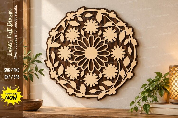 Daisy Mandala Laser Cut Wall Art SVG daisy mandala svg example image 1