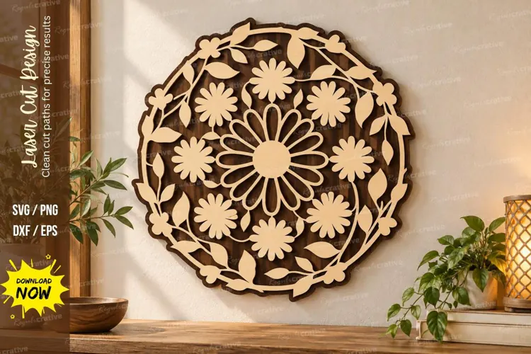 Daisy Mandala Laser Cut Wall Art SVG daisy mandala svg