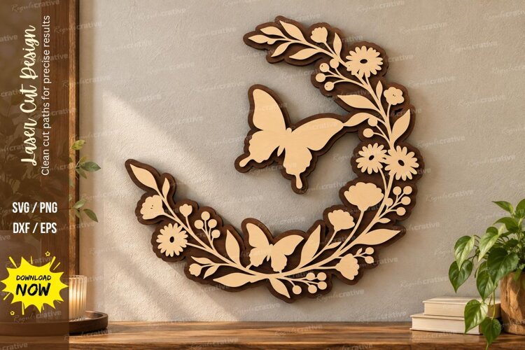 Butterfly Wreath Laser Cut Wall Art SVG butterfly wreath example image 1
