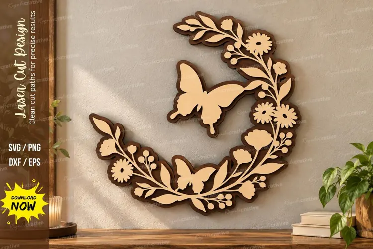 Butterfly Wreath Laser Cut Wall Art SVG butterfly wreath