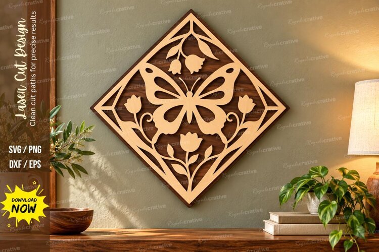 Butterfly Floral Laser Cut Wall Art SVG butterfly svg example image 1