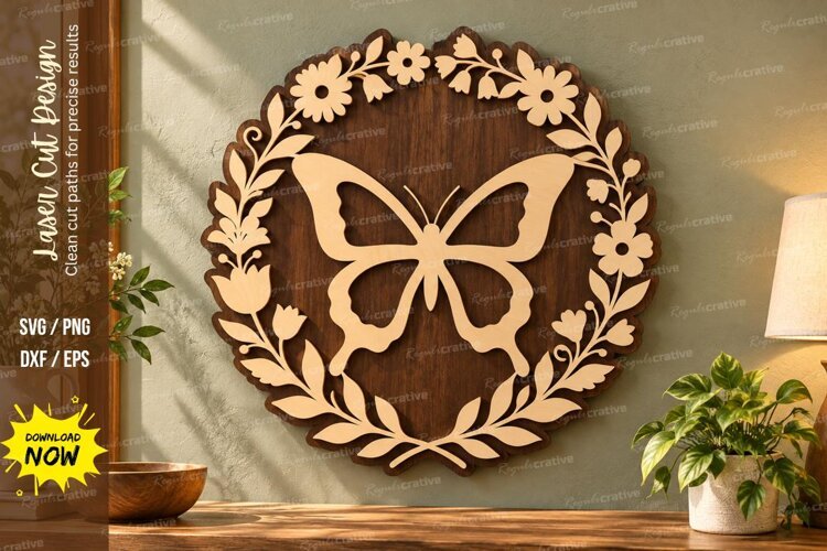 Butterfly Wreath Laser Cut Wall Art SVG butterfly wreath example image 1