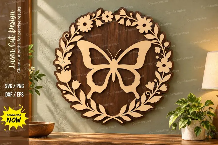 Butterfly Wreath Laser Cut Wall Art SVG butterfly wreath