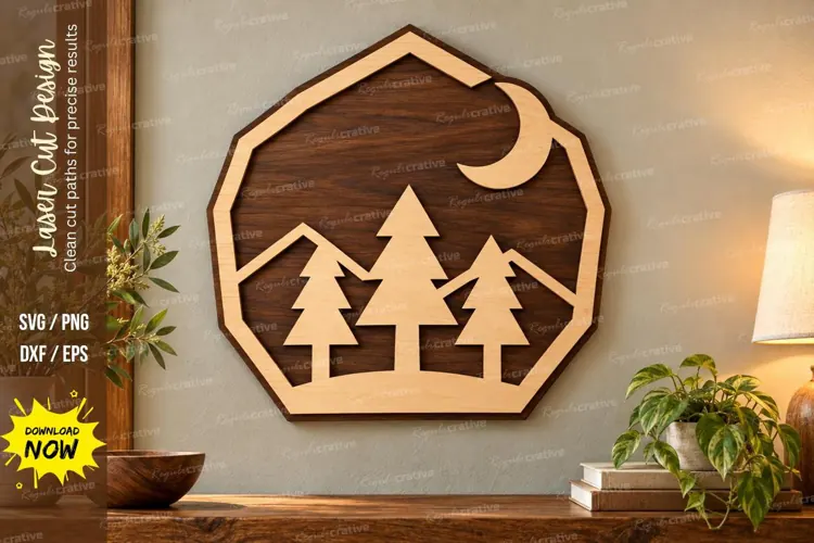 Mountain Forest Laser Cut Wall Art SVG mountain forest svg