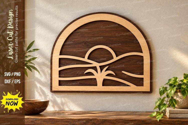 Sunset Landscape Laser Cut Wall Art SVG sunset landscape example image 1