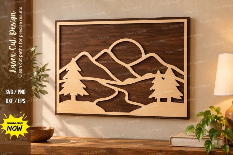 Mountain Sunset Laser Cut Wall Art SVG mountain sunset example image 1