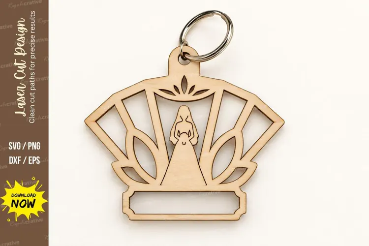 Fan Shape Princess Crown Keychain Laser Cut SVG, Art Deco