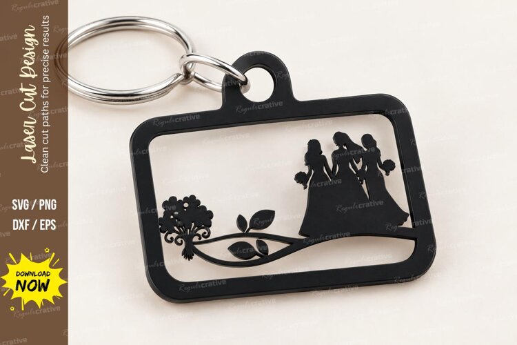 Rectangle Castle Forest Landscape Keychain Laser Cut SVG example image 1